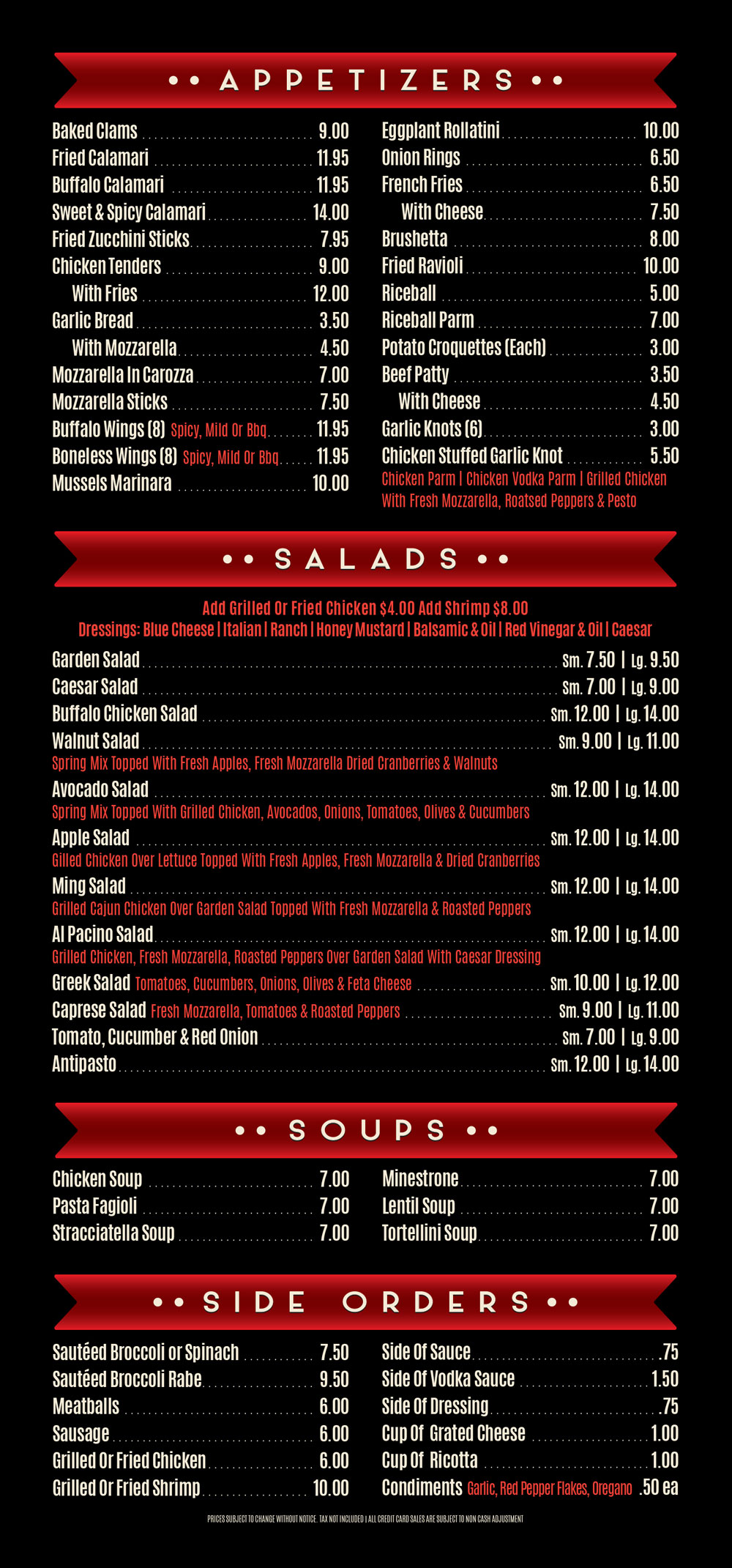 Napoli Pizza Menu