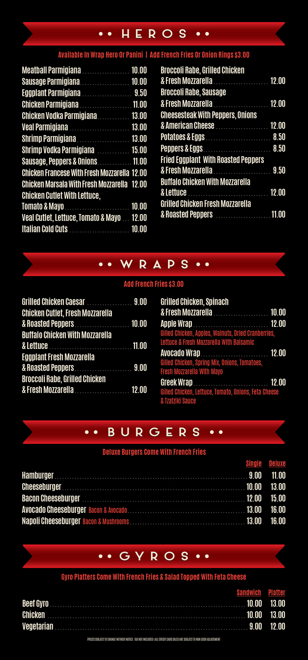 Napoli Pizza Menu