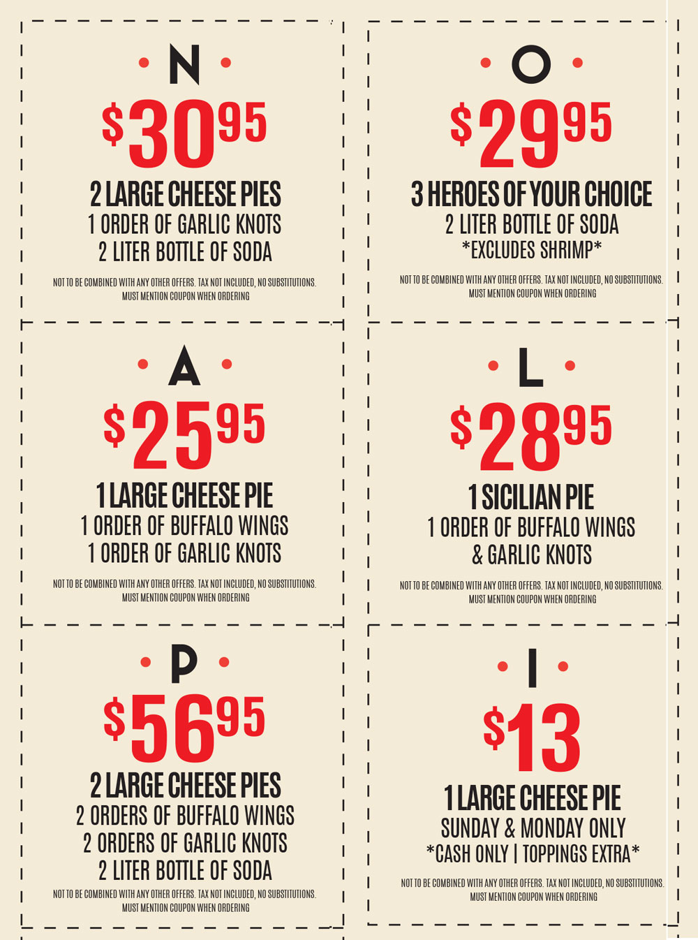 Napoli Pizza Menu